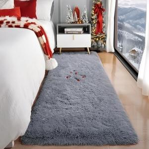 PAGISOFE Super Soft Runner Rugs for Hallway 2x6 Ft,Grey Fluffy Rug Home Decor Aesthetic, Fuzzy Plush Long Bedside Rugs for Room Decor Indoor Fluffy Shaggy Furry Throw Rug for Teen Dorm Nursery