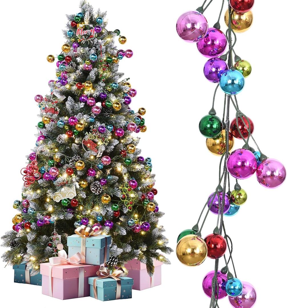 108pcs Ball Christmas Garland Ornaments Dailyart 9ft Colorful Shatterproof Christmas Decorative Hanging Balls Mixcolor Plastic Decoration Ball Garland for Xmas Tree Centerpiece Wreath Mantel Decor