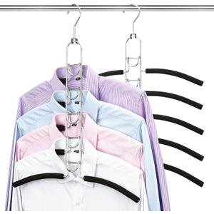 Mastom Space Saving Clothes Hangers, Multilayer Metal Hanger 2 Pack 5 in 1 Space Saver Coat Hangers, Anti-Slip Foam Padded Shirt Suit Hanger for Closet Storage Organizer