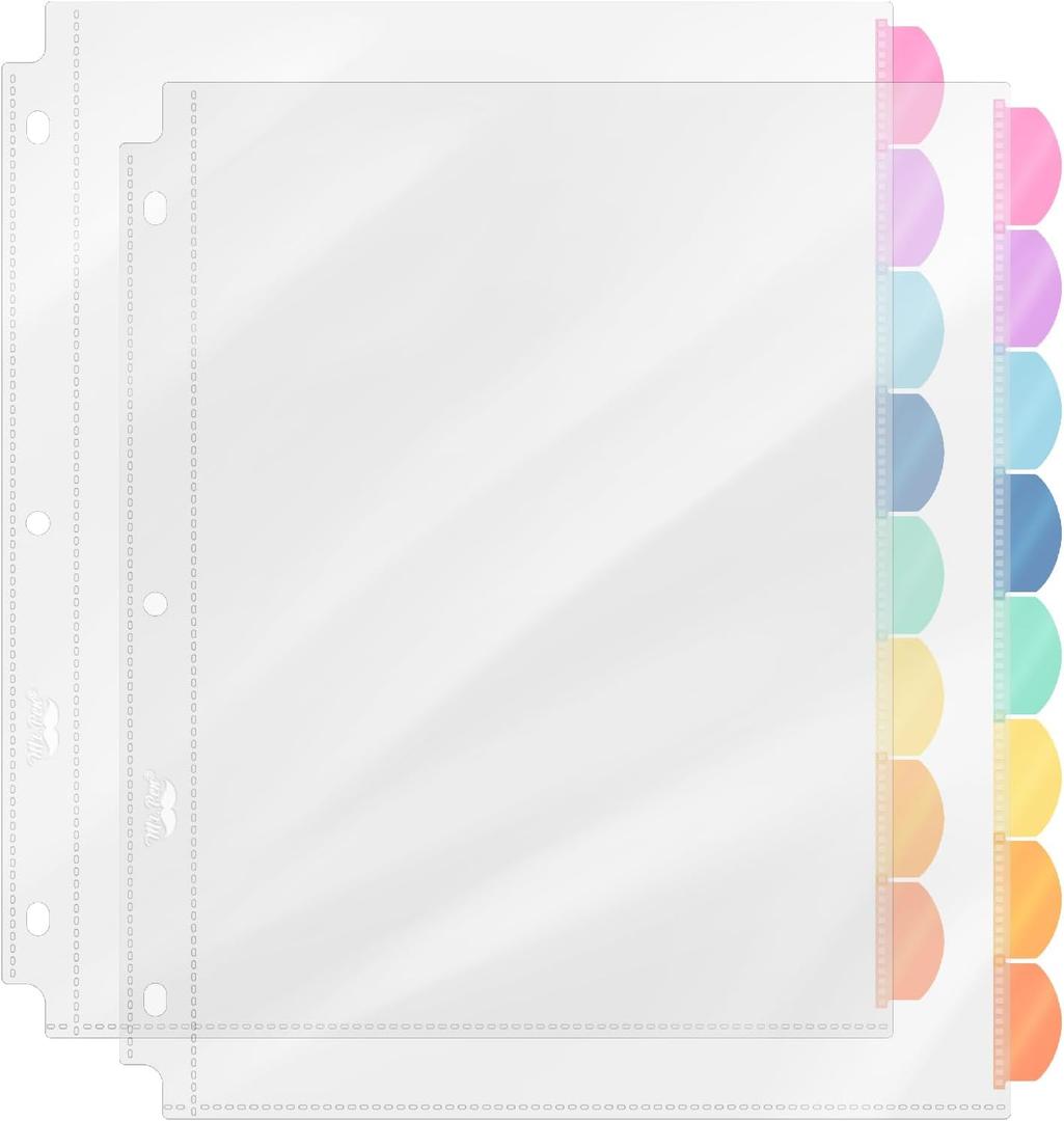 Mr. Pen- Clear Sheet Protectors with Tabs, 8 Tabs, 2 Sets, Clear Plastic Dividers for 3 Ring Binder, Insertable Index Page Divider Multicolor Tabs (Candy)