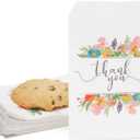 100 Pack Paper Cookie Bags, 7.5 x 5 Inch for Party Favors, Treats, Candy, Wedding, Individual Bag with Floral Thank You Design, Mini Gift Bags for Snacks, Goodies