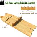Cat-shaped Bamboo Spoon Tray with Drip Chute, Spoon Rest for Stove Top for Spoons, Coffee Spoon, Ladles, Tongs & More (Long)