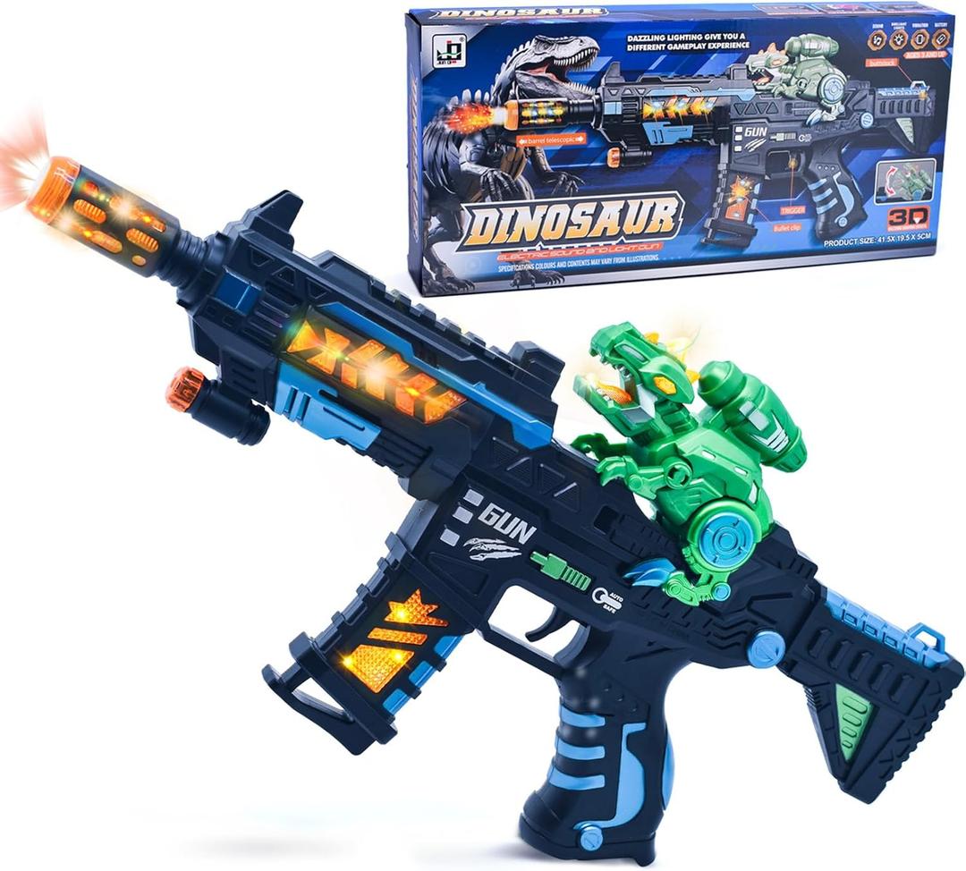 Light Up Toy - Retractable Dinosaur & LED Lights & Sound Effect & Barrel Telescopic Actions - Pretend Play Props Toy Machine Guns Toys, Christmas Birthday Gifts for Boys Kids