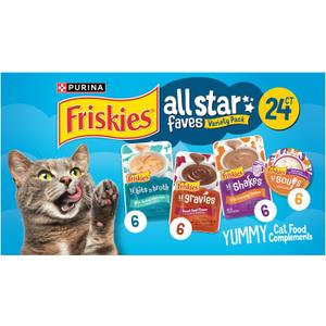 Purina Friskies All-Star Faves Soups, Broth and Gravy Cat Food Complement Wet Cat Food Variety Pack - 24 ct. Box (BB: September 2025)