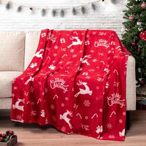 PAVILIA Christmas Throw Blanket | Holiday Christmas Reindeer Snowflakes Fleece Blanket | Soft, Plush, Warm Winter Cabin Throw, 50x60 (Red Reindeer)