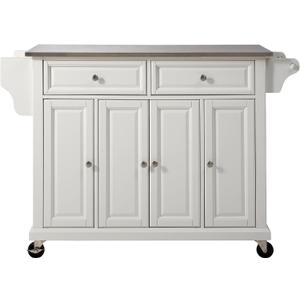 Crosley Furniture Full Size Stainless Steel Rolling Kitchen Island Storage Cart, Microwave Stand, Spice Rack, White, unspecified