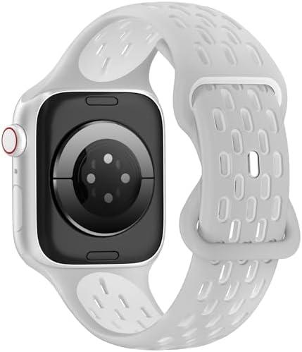Sport Silicone Bands Compatible with Apple Watch Band 46mm 45mm 44mm 42mm 49mm 41mm 40mm 38mm, Breathable Soft Strap Replacement Wristband for iWatch Ultra 2 Series 10 9 8 7 SE 6 5 4 3 2 1 Men Women, Set of 2