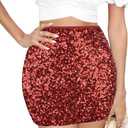 COOUFE Women Sequin Mini Skirt Sexy Sparkle Waist Elastic Stretch Night Out Party Club Short Skirts Small Sequin L