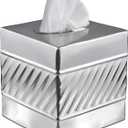 Monarch Abode Handcrafted Wave Embossed Tissue Box Cover Square, Nickel Chrome Tissue Holder for Bathroom, Square Metal Dresser Accessories, Decorative Tissue Box Holder, Nickel Chrome Tissue Cover