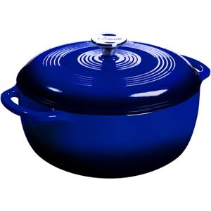 Lodge 7.5 Quart Enameled Cast Iron Dutch Oven with Lid  Dual Handles  Oven Safe up to 500 F or on Stovetop - Use to Marinate, Cook, Bake, Refrigerate and Serve  Indigo