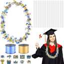 Teling 60 Set Graduation Candy Lei Making Kit Hawaiian Candy Lei Tubing Kit Includes 60 Pcs Candy Lei Bags 2 Rolls Ribbons 600 Pcs Paper Cut for Graduation Party Gift(Dark Blue, Gold)