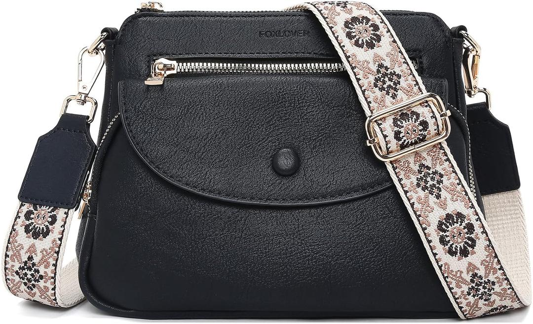 FOXLOVER Quilted Crossbody Bags for Women Vegan Leather Boho Purses Shoulder Handbags with Tassel (Black 01)