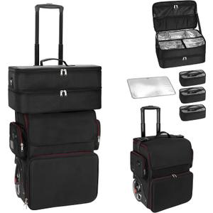 OCHEAL Rolling Makeup Train Case,with 7 Pcs Clear Makeup Bags, Makeup Case On Wheels Carry On Travel Cosmetic Organizer Suitcase, Extra Large Storage Trolley for Hairstylist Cosmetology Artist