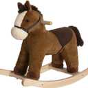 Rock My Baby Rocking Horse, Dark Brown Horse Rocker for Toddlers 18M+, Plush Ride on Horse Toy with Realistic Sound,Soft Stuffed Filling, CPC Certified