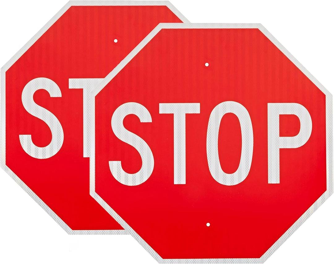 OLANZU 2 Pack Large Stop Signs 24 x 24 Inches - High Intensity Prismatic Aluminum 60 MIL - UV Protected and Weather Resistant - Honeycomb Reflective Stop Signs Traffic,2 Pre-drilled Holes