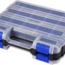 Small Parts Storage Case Tools Box Organizer Double Side 34 Compartments Hardware Organizers with Removable Plastic Dividers for Screws Nuts Nails Bolts (Blue)
