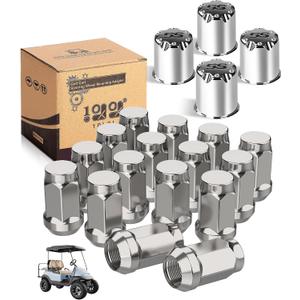 10L0L Chrome Golf Cart Center Caps & Wheel Lug Nuts Kit, 4 PCS ITP SS Wheel Center Hub Caps (Outer Diameter 2.73''/4 PCS) and 16 PCS Wheel Lug Nuts (Thread Size 1/2") for Most EZGO Club Car