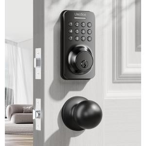 Keyless Entry Door Lock Deadbolt with Handle Set, Door Locks for Front Door, Keypad Door Lock with Handle, Smart Door Knob, Auto Locking, Installation Guide, Black