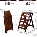 3-Step Ladder Stool, Wooden Folding Step Stool for Home & Kitchen, Solid Pine with Non-Slip Steps & Anti-Scratch Shoe Covers, 337lb Weight Capacity, Space-Saving, No Assembly Required (Walnut)