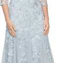 Alex Evenings Women's Tea Length Embroidered Dress Illusion Sleeves Missy, Light Blue Petite, 6P