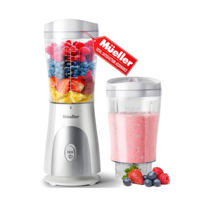 Mueller Personal Blender for Shakes and Smoothies with 15 Oz Travel Cup and Lid, Juices, Baby Food, Heavy-Duty Portable Blender & Food Processor, White
