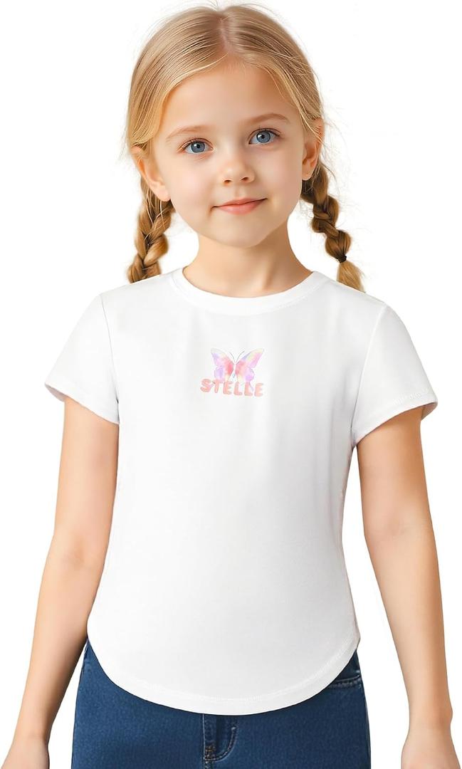 Stelle Girls Athletic Shirts Short Sleeve Quick Dry Sports Tees UPF 200, Crew Neck Active Tops for Kids 5-15 Years (White, XS)