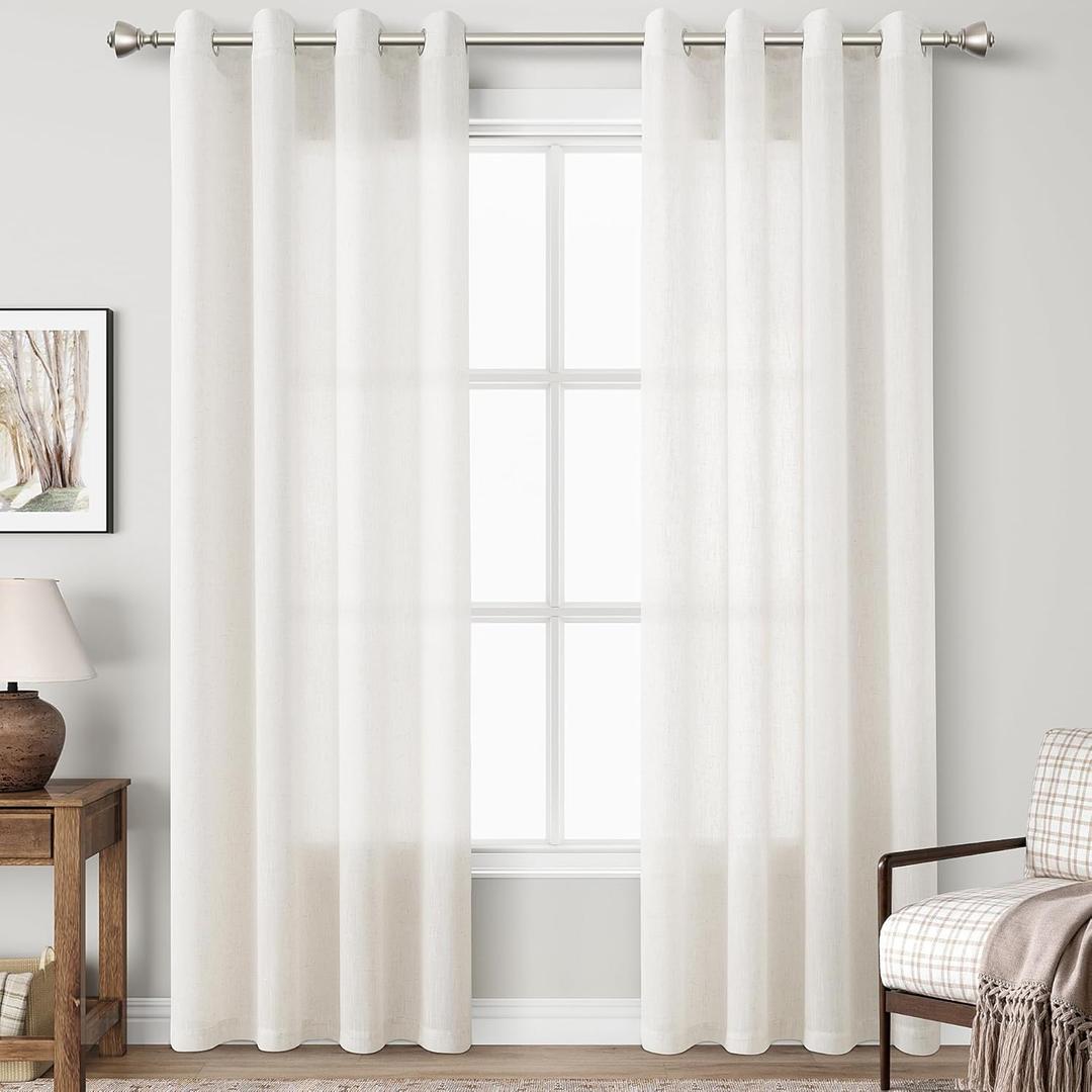 Nanspring Cream Linen Curtains 84 Inches Length for Living Room 2 Panels Set Grommet Light Filtering Gauze Window Sheer Curtain Modern Rustic Farmhouse Burlap Look Textured Semi Sheer Drapes 52x84