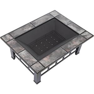 Fire Pit Set, Wood Burning Pit -Includes Screen, Cover and Log Poker- Great for Outdoor and Patio, 37 Marble Tile Rectangular Firepit by Pure Garden