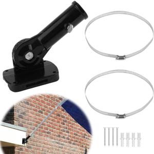 Metal Flag Pole Bracket, No Drill Flag Pole Mount Adjustable Heavy Duty Flag Pole Holder for Square & Round Railing Wall Balcony Fence Porch (Black)