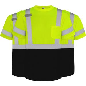 TCCFCCT High Visibility Shirts for Men Class 3 Construction Shirts with Pocket, Hi Vis Reflective Safety Work Shirts for Men Women, Short Sleeve with Black Bottom, Durable, DP-Yellow 3XL 3PCS
