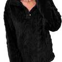 BLENCOT Women's Casual Winter Fuzzy Fleece Sweatshirts Long Sleeves Button Down Collar Neck Shaggy Cable Sherpa Pullover Jacket Pockets, Black, M