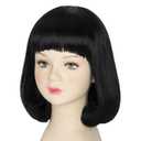 Yan Dream Short Black Bob Wig Funny Wig With Flat Bangs for Cosplay and Costume Parties (Small head)