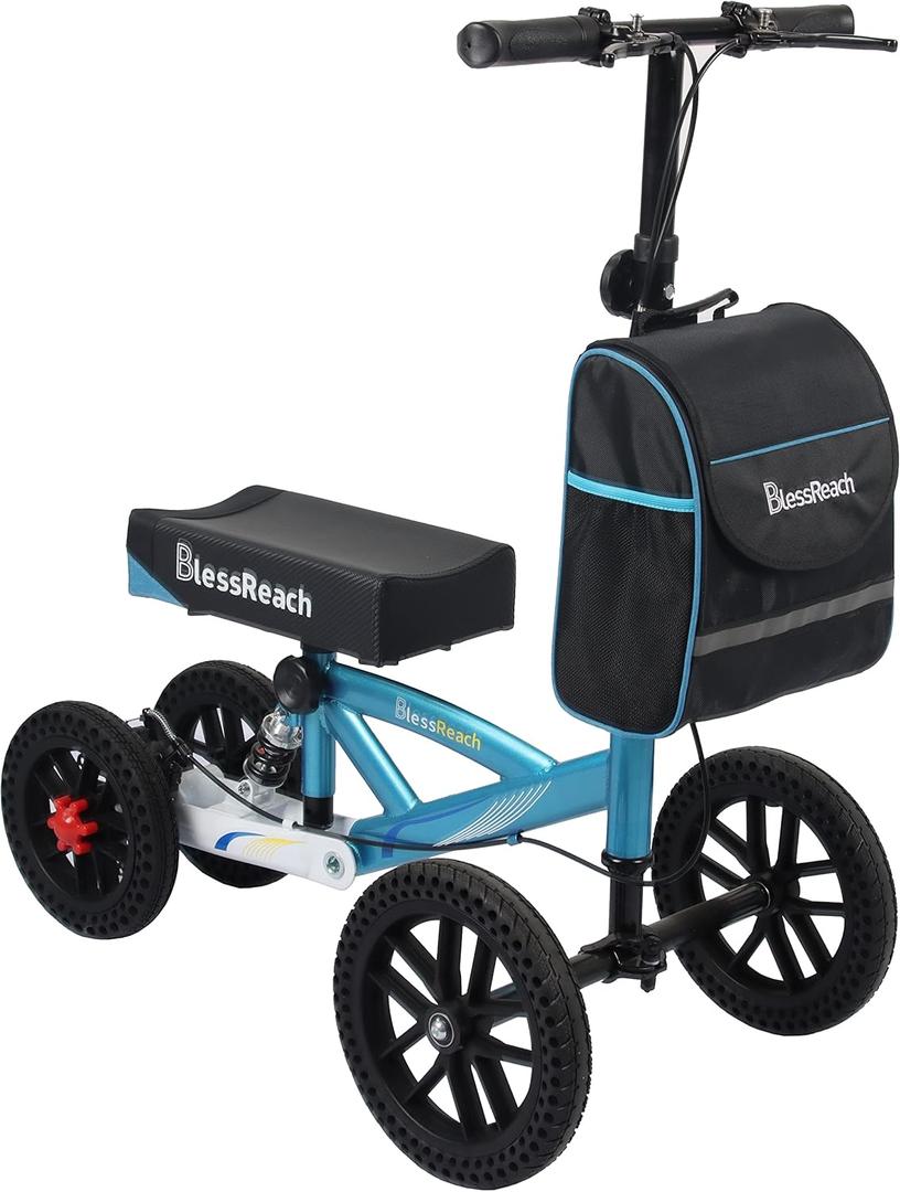 Knee Scooter, All Terrain Foldable Knee Scooter Walker, Disc Brake Knee Walker for Foot Injuries Compact Crutches Alternative (Blue)