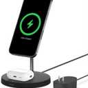 Belkin MagSafe 2-in-1 Wireless Charging Stand for Apple iPhone 16, iPhone 15, iPhone 14, & iPhone 13 Series & AirPods - MagSafe Fast Charging Station for Multiple Devices - Black