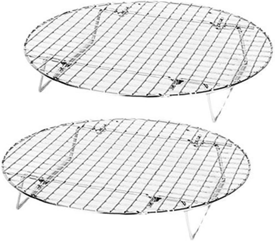 2 Pack Cooking Racks 10.5 inch Grids Steamer Baking Round Cooling Racks with Folding Feet Dehydrator Trays Stackable Barbecue Carbon Grates for Air Fryer