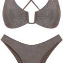 ZAFUL Women's Two Piece Swimsuit Textured U-Wired Metal Criss Cross String Bikini High Leg Bathing Suits. Large