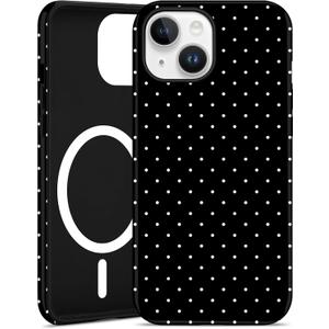 Jusy Compatible with MagSafe Polka Dot Case for iPhone 15 Plus, Cute Aesthetic Polka Dots Magnetic Phone Case, Soft TPU and Hard PC Protective Phone Cover for Women Girls (Matte) - Black