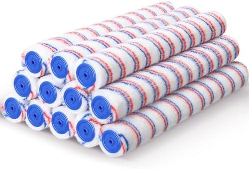 Leumoi 12 Pcs 18 Inch 1/2" Nap Paint Roller Covers Bulk Microfiber Refill Roller Cover with End Caps Painter Lint Free Paint Kit Home Repair Tools for Most Types of Surfaces