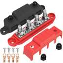 Marine Bus Bar 12V 250A 3/8"" Power Distribution Block 4 Posts Junction Block Positive & Negative Battery Busbar Terminal Block with Cover for Boat Automotive Solar Wiring