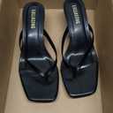 Women's Kitten Heels Sandals Square Open Toe Flip Flop Heels 1.8-2 Inch Heeled Sandals for Women (7, Black)