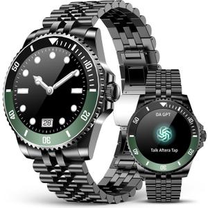2025 DA GPT Smart Watch for Men with Bluetooth Call, Heart Rate, Blood Pressure, SpO2, Sleep Monitor, 107 Sports Modes, Waterproof Round Watch, 1.19-inch AMOLED Display, Compatible Android and iOS (Black Green)