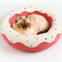 Cute Cat Beds Kitten Beds, Soft Small Dog Beds, Washable Pet Beds for Puppy and Kitty, Funny Donuts Shape, 24 Inch (Medium, Pink)
