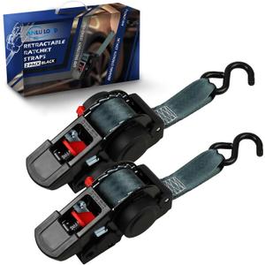 ANLULOAD 2 Packs Retractable Ratchet Straps (1.5in x 12.3ft),Cargo Strap Tie Downs for Trunk, Garage Motorcycles, Atvs,Trailers-WLL1,102LbS,BS:2,204LbsBlack