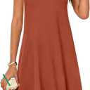 MEROKEETY Womens Casual Summer Sun Dress 2026 Spring Beach Vacation Crewneck Sleeveless Tank Cruise Shift Swing Sundress (Medium, Caramel)
