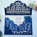 5.1 x7.1 inch 50PCS Navy Blue Flora Laser Cut Wedding invitation Pocket with Envelopes Wedding Invitations Kit for Quinceanera Bridal Shower Party Invite