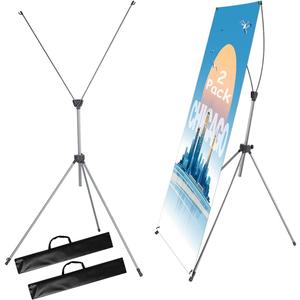 2 Pack X Frame Banner Stand Fits Any Banner Adjustable Size 23"X63" to 32"X78" with Portable Retractable Carrying Bag, Customize Stand for Trade Show Exhibition Market and Store Display,Silver