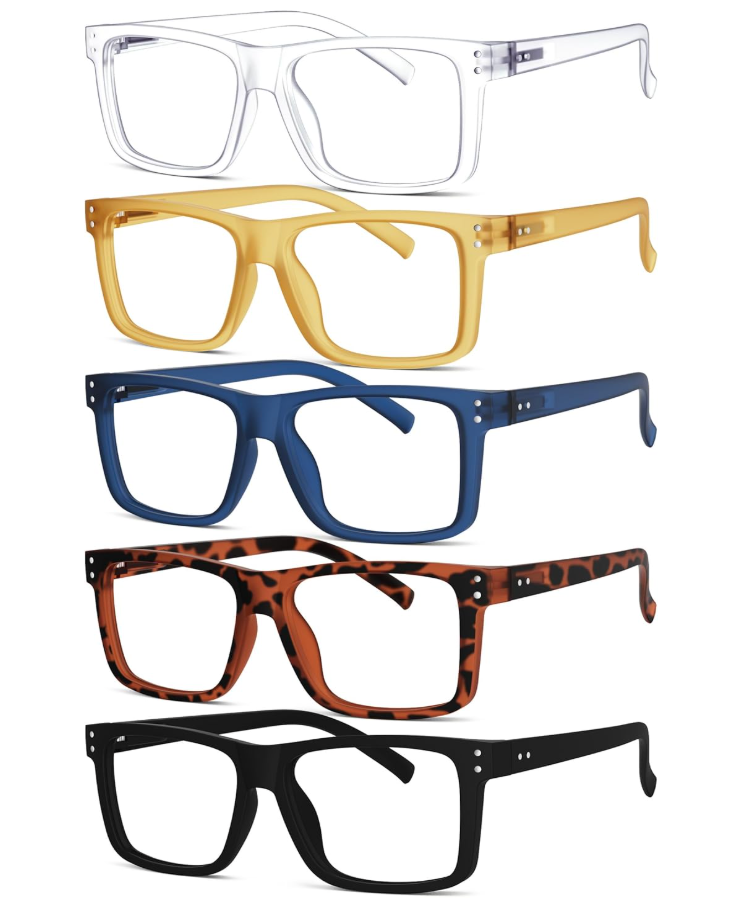 Eyekepper 5pack Oversized Reading Glasses Square Large Frame Readers for Men and Women +1.50