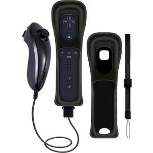 WDZP (Black*1) Remote Controller with Motion Plus for Wii/WII U, 2 in 1 Remote with Nunchuck Controller for Wii/WII U Console [Nintendo_wii_u]