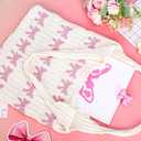 Pink Bow Crochet Tote Bag Coquette Bowknot Aesthetic Beach Mesh Knitted Shoulder Bag for Women Summer Beach Shopping