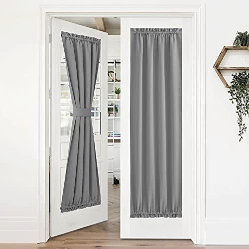 NICETOWN Door Curtain Panel - Window Curtain Elegant Solid Thermal Insulated Blackout Front Door Shade for Living Room (36" Wide by 72" Long, Single Panel, Silver Grey)